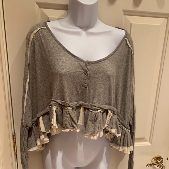 All Saints Heather Grey Flowing Crop Top, Size 10 - Picture 1 of 4